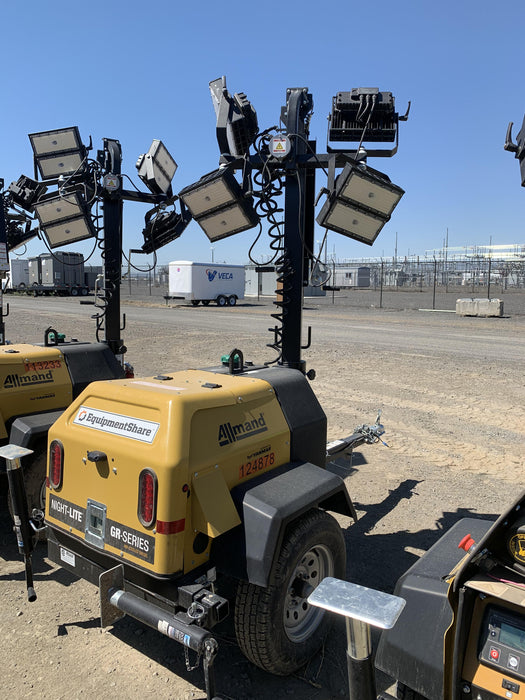 2020 Allmand NLV3GR (4) LED Light Fixture 350W, 23' Vertical Mast, 3kW Prime, Towable, Deep Sea L401, Leveling Jacks, Yanmar T4F 5.8hp