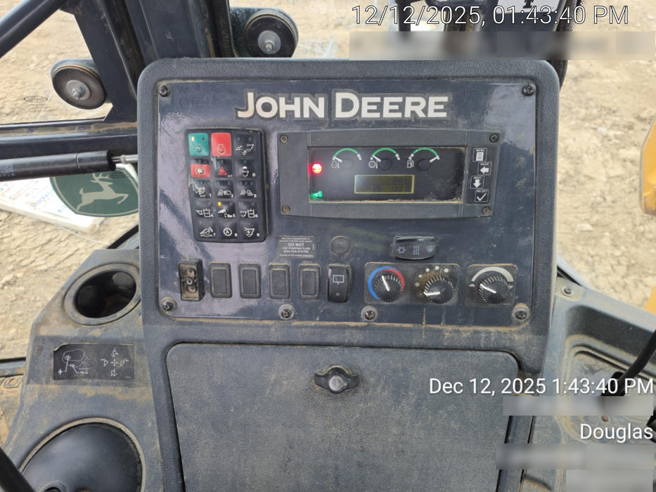 2019 John Deere 410L 4WD, CAB/HVAC, Standard Dipperstick, ISO Controls, Rear Aux Hydraulics, Manual QC, 1.5 Yd Bucket w/Forks, 24" Bucket