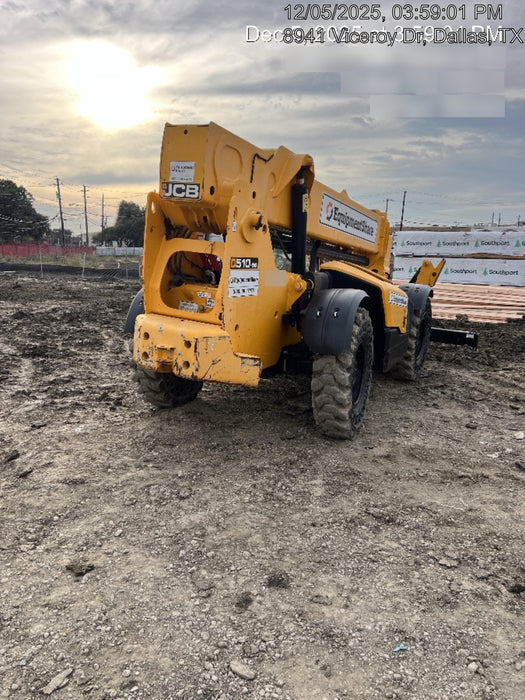 2019 JCB 510-56 Open ROPS, 74 HP, Solid Tires, Worklights, Beacon, Aux Hydraulics, Lifting Eye 66" Carriage/60" Forks