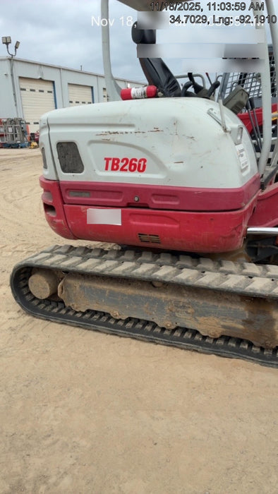 2019 Takeuchi TB260 Takeuchi TB260 Canopy w/Rubber Tracks, Auxiliary Hydraulics, Standard Blade, Manual QC, 12 / 18 / 24" Buckets, Hydraulic Thumb Installed