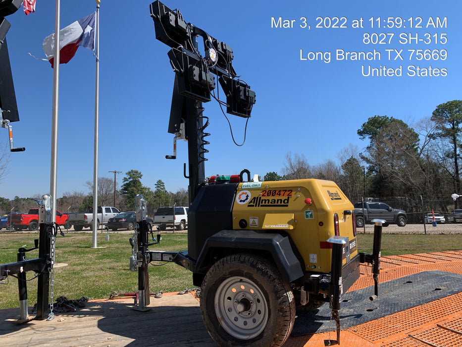 2022 Allmand NLV3GR (4) LED Light Fixture 350W, 23' Vertical Mast, 3kW Prime, Towable, Deep Sea L401, Leveling Jacks, Yanmar T4F 5.8hp