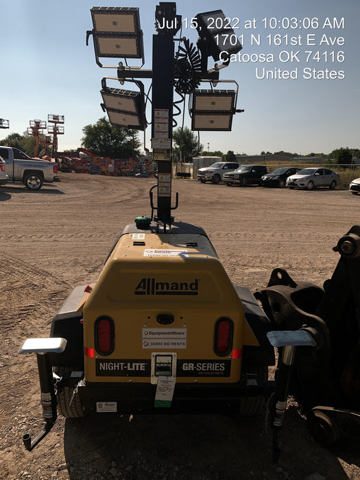 2022 Allmand NLV3GR (4) LED Light Fixture 350W, 23' Vertical Mast, 3kW Prime, Towable, Deep Sea L401, Leveling Jacks, Yanmar T4F 5.8hp