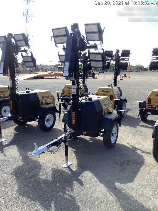 Allmand NLV3GR (4) LED Light Fixture 350W, 23' Vertical Mast, 3kW Prime, Towable, Deep Sea L401, Leveling Jacks, Yanmar T4F 5.8hp