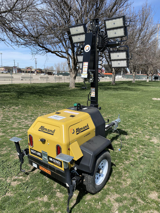 2021 Allmand NLV3GR (4) LED Light Fixture 350W, 23' Vertical Mast, 3kW Prime, Towable, Deep Sea L401, Leveling Jacks, Yanmar T4F 5.8hp