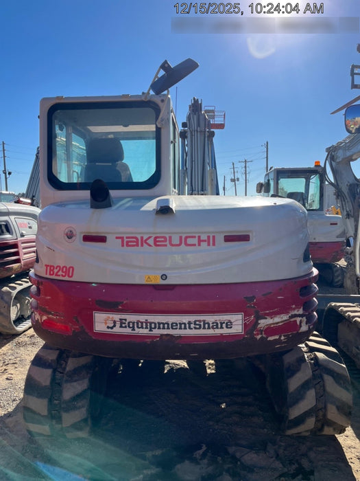 2019 Takeuchi TB290 Cab/Heat/AC Rubber tracks, Dozer blade, Travel alarm, Auxiliary hydraulics Manual QC, Hydraulic thumb, 18", 24", and 36" Buckets