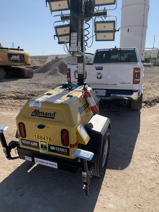 Allmand NLV3GR (4) LED Light Fixture 350W, 23' Vertical Mast, 3kW Prime, Towable, Deep Sea L401, Leveling Jacks, Yanmar T4F 5.8hp