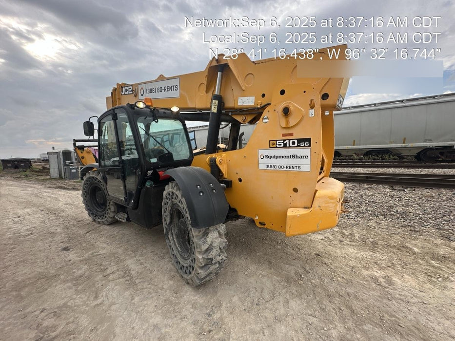 2019 JCB 510-56 74 HP w/CAB/HVAC, Beacon, Worklights, Aux Hydraulics, Solid Tires w/72" Carriage/60" Forks