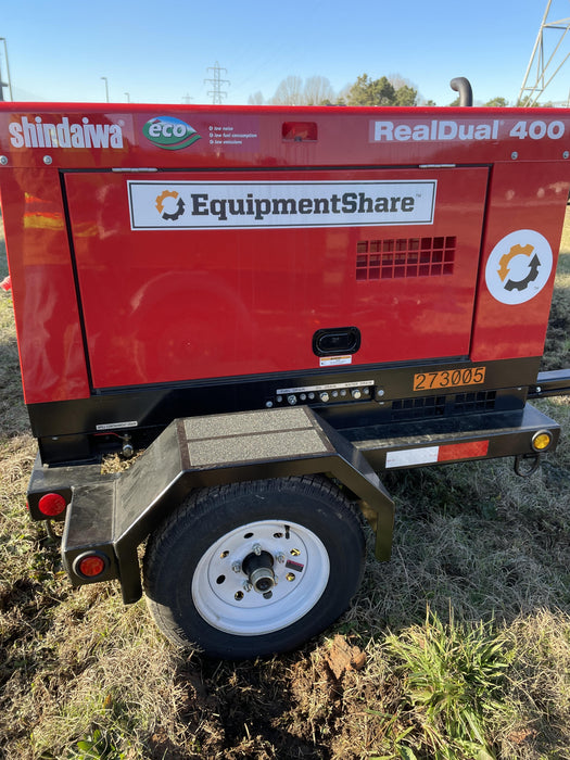 2022 Shindaiwa DGW400MDL Kubota D902 Engine, 23 HP, Dual Op Welder, Wire, Arc, Droop Stick, Tig, and CC Stick Functionality, Simulphase, 3 Phase and 1 Phase Gen Output, Single Axle NB Trlr, Slr Trckl Chrg 12V 12W, Fire Ext
