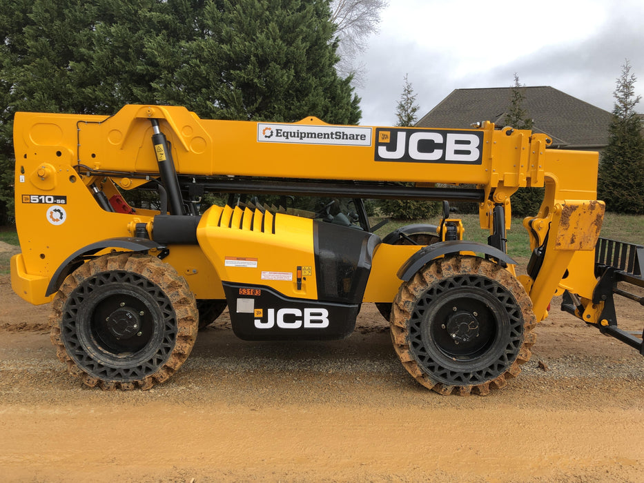 2019 JCB 510-56 Canopy, 74 HP, Solid Tires, STD Worklight, Beacon, Aux Hydraulics, Lifting Eye, Back up Alarm w/66" Carriage/60" Forks