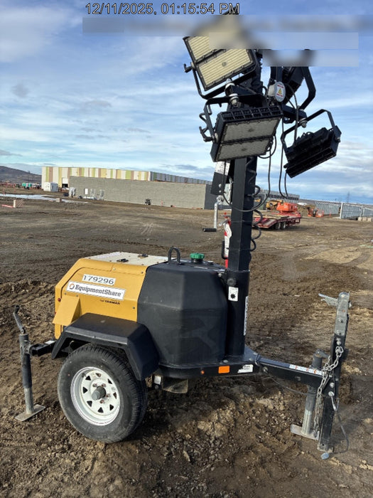 Allmand NLV3GR (4) LED Light Fixture 350W, 23' Vertical Mast, 3kW Prime, Towable, Deep Sea L401, Leveling Jacks, Yanmar T4F 5.8hp