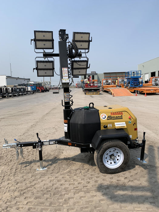 2021 Allmand NLV3GR (4) LED Light Fixture 350W, 23' Vertical Mast, 3kW Prime, Towable, Deep Sea L401, Leveling Jacks, Yanmar T4F 5.8hp