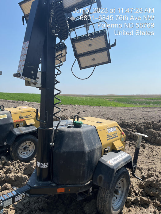 2022 Allmand NLV3GR (4) LED Light Fixture 350W, 23' Vertical Mast, 3kW Prime, Towable, ES Decals, T3