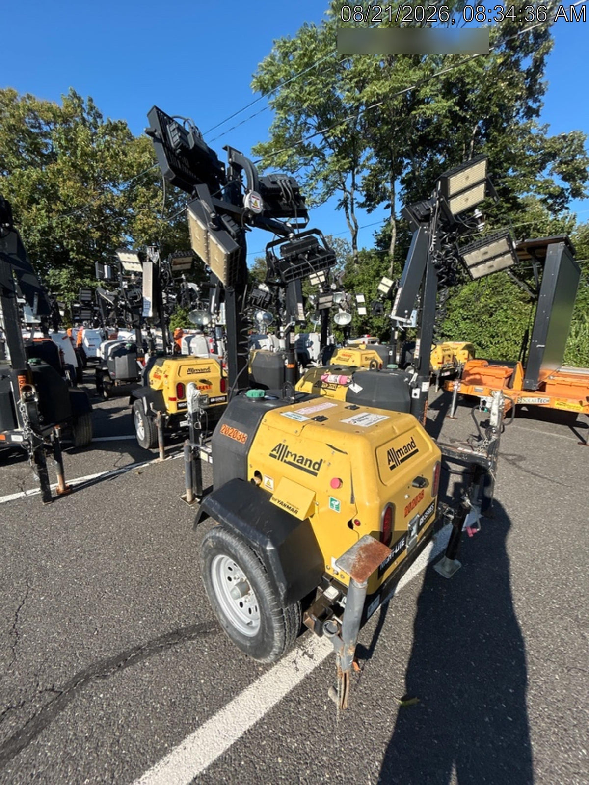2022 Allmand NLV3GR (4) LED Light Fixture 350W, 23' Vertical Mast, 3kW Prime, Towable, Deep Sea L401, Leveling Jacks, Yanmar T4F 5.8hp