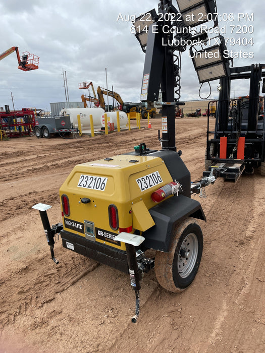 2022 Allmand NLV3GR (4) LED Light Fixture 350W, 23' Vertical Mast, 3kW Prime, Towable, Deep Sea L401, Leveling Jacks, Yanmar T4F 5.8hp