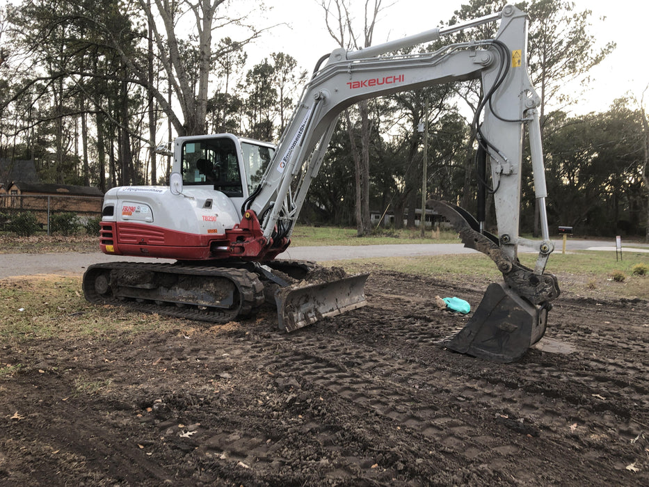 2019 Takeuchi TB290 Cab, AC, Rubber Tracks, Dozer Blade, Travel Alarm, Control Pattern Change Valve, Auxiliary Hydraulics w/18" Quick Coupler Bucket with teeth, 6.2 cu. ft. capacity/24" Quick Coupler Bucket with teeth, 8.6 cu. ft. capacity/36" Quick Coupler Bucket with teeth, 13.4 cu. ft. capacity, Quick Coupler, Hydraulic Thumb Installed
