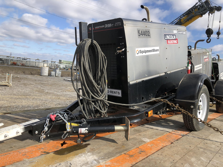 2019 Lincoln Electric Vantage 322 Welder Ready-Pak 3, Two wheel trailer, Fender and Light kit, Cable Rack