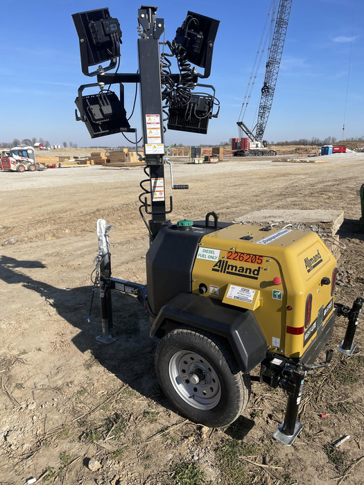 2022 Allmand NLV3GR (4) LED Light Fixture 350W, 23' Vertical Mast, 3kW Prime, Towable, Deep Sea L401, Leveling Jacks, Yanmar T4F 5.8hp