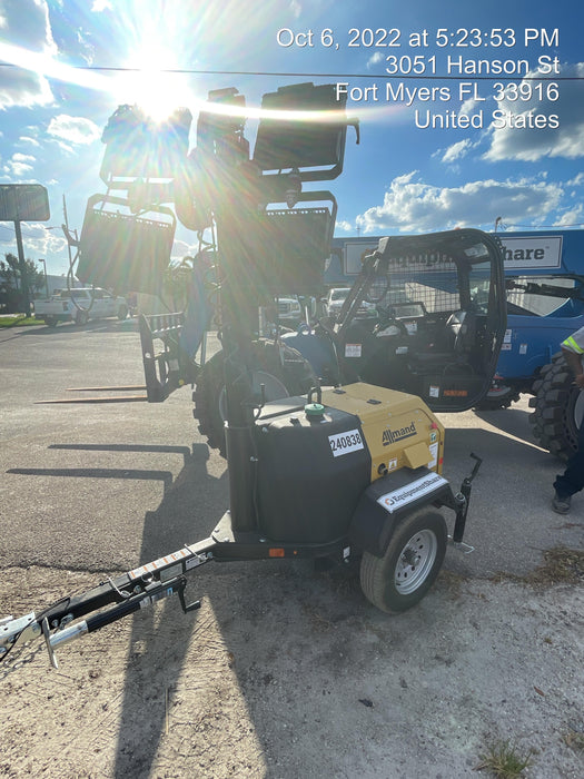 2022 Allmand NLV3GR (4) LED Light Fixture 350W, 23' Vertical Mast, 3kW Prime, Towable, Deep Sea L401, Leveling Jacks, Yanmar T4F 5.8hp