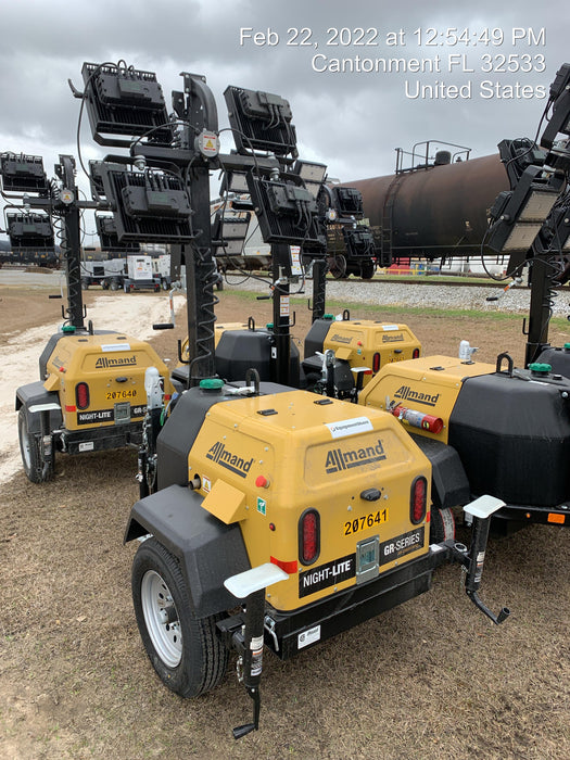 2022 Allmand NLV3GR (4) LED Light Fixture 350W, 23' Vertical Mast, 3kW Prime, Towable, Deep Sea L401, Leveling Jacks, Yanmar T4F 5.8hp