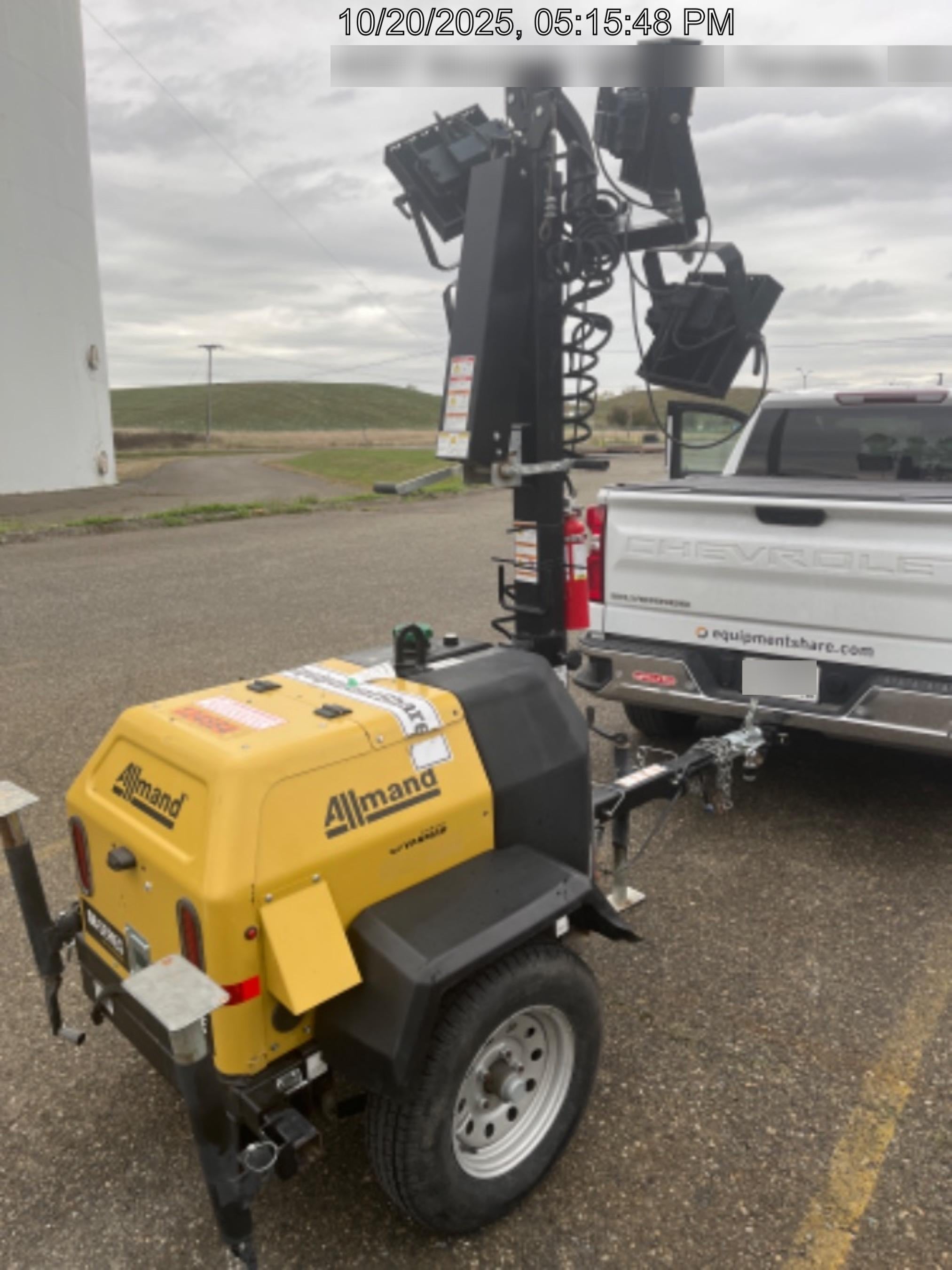 2020 Allmand NLV3GR (4) LED Light Fixture 350W, 23' Vertical Mast, 3kW Prime, Towable, Deep Sea L401, Leveling Jacks, Yanmar T4F 5.8hp