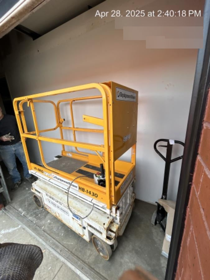 Custom Equipment HB-1430 <ul>
 <li>Hy-Brid Scissor Lift</li>
  <li>Platform capacity up to 670 lbs.</li>
  <li>Working height up to 20 ft</li>
  <li>Weighs under 1,700 lbs.</li>
  <li>Non-marking wheels </li>
</ul>