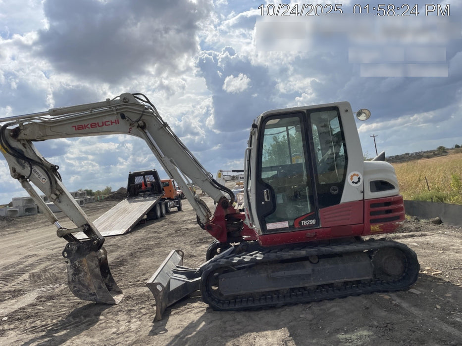 2019 Takeuchi TB290 Cab/Heat/AC Rubber tracks, Dozer blade, Travel alarm, Auxiliary hydraulics Manual QC, Hydraulic thumb, 18", 24", and 36" Buckets