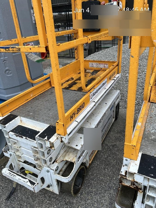 Custom Equipment HB-1430 <ul>
 <li>Hy-Brid Scissor Lift</li>
  <li>Platform capacity up to 670 lbs.</li>
  <li>Working height up to 20 ft</li>
  <li>Weighs under 1,700 lbs.</li>
  <li>Non-marking wheels </li>
</ul>