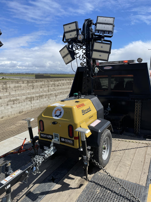 2022 Allmand NLV3GR (4) LED Light Fixture 350W, 23' Vertical Mast, 3kW Prime, Towable, ES Decals, T3