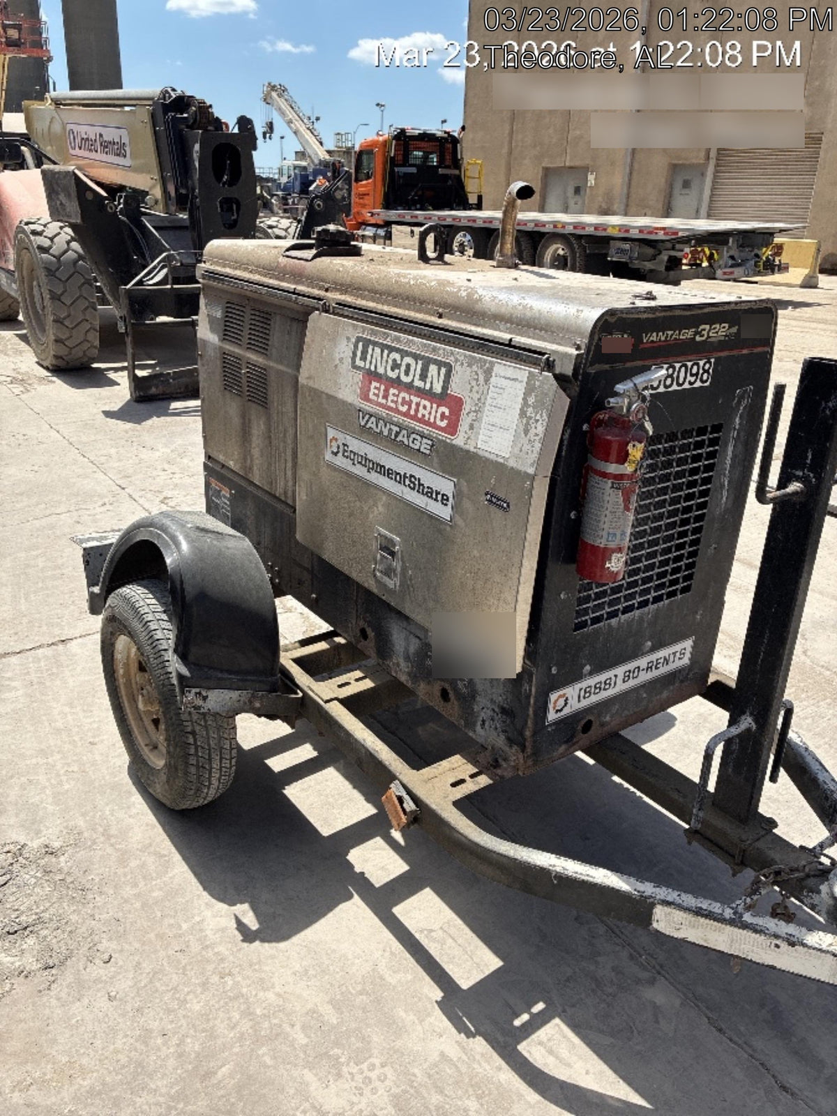 2019 Lincoln Electric Vantage 322 Welder Ready-Pak 3, Two wheel trailer, Fender and Light kit, Cable Rack