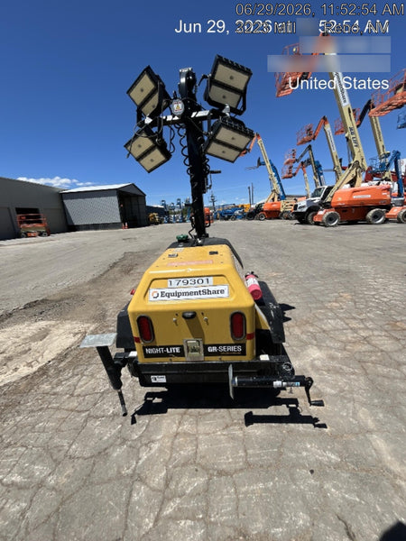 Allmand NLV3GR (4) LED Light Fixture 350W, 23' Vertical Mast, 3kW Prime, Towable, Deep Sea L401, Leveling Jacks, Yanmar T4F 5.8hp