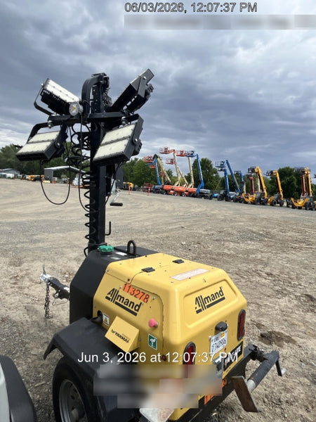2020 Allmand NLV3GR (4) LED Light Fixture 350W, 23' Vertical Mast, 3kW Prime, Towable, Deep Sea L401, Leveling Jacks, Yanmar T4F 5.8hp