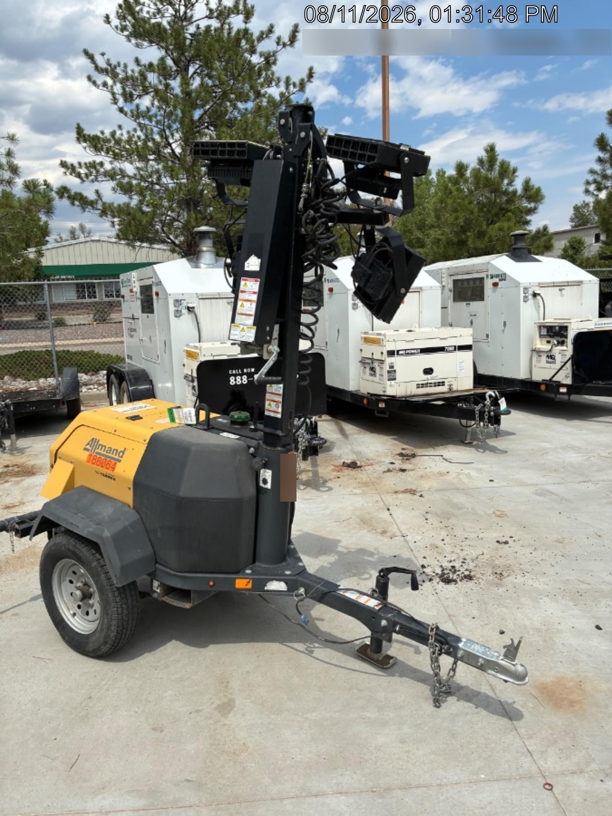 Allmand NLV3GR (4) LED Light Fixture 350W, 23' Vertical Mast, 3kW Prime, Towable, Deep Sea L401, Leveling Jacks, Yanmar T4F 5.8hp