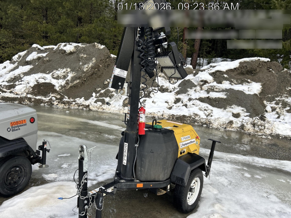 Allmand NLV3GR (4) LED Light Fixture 350W, 23' Vertical Mast, 3kW Prime, Towable, Deep Sea L401, Leveling Jacks, Yanmar T4F 5.8hp