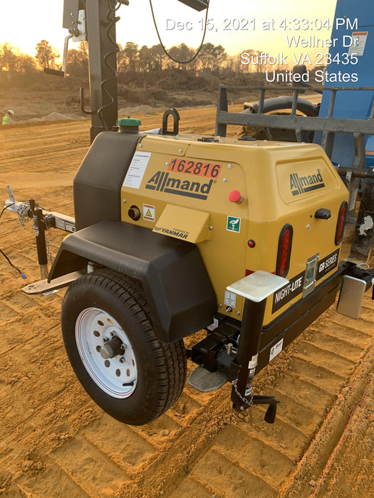 2021 Allmand NLV3GR (4) LED Light Fixture 350W, 23' Vertical Mast, 3kW Prime, Towable, Deep Sea L401, Leveling Jacks, Yanmar T4F 5.8hp