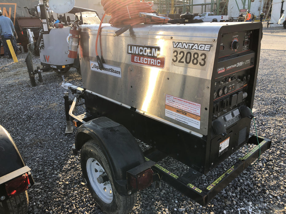 2019 Lincoln Electric Vantage 322 Welder Ready-Pak 3, Two wheel trailer, Fender and Light kit, Cable Rack