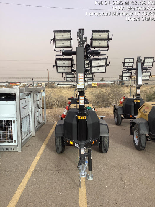 Allmand NLV3GR (4) LED Light Fixture 350W, 23' Vertical Mast, 3kW Prime, Towable, Deep Sea L401, Leveling Jacks, Yanmar T4F 5.8hp