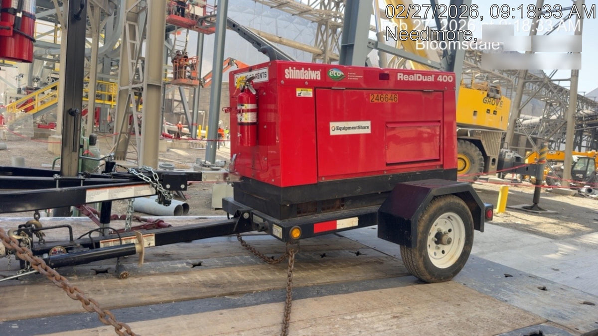 2022 Shindaiwa DGW400MDL Kubota D902 Engine, 23 HP, Dual Op Welder, Wire, Arc, Droop Stick, Tig, and CC Stick Functionality, Simulphase, 3 Phase and 1 Phase Gen Output, Single Axle NB Trlr, Slr Trckl Chrg 12V 12W, Fire Ext