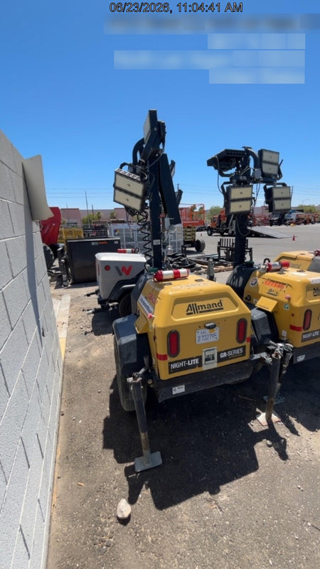 2021 Allmand NLV3GR (4) LED Light Fixture 350W, 23' Vertical Mast, 3kW Prime, Towable, Deep Sea L401, Leveling Jacks, Yanmar T4F 5.8hp