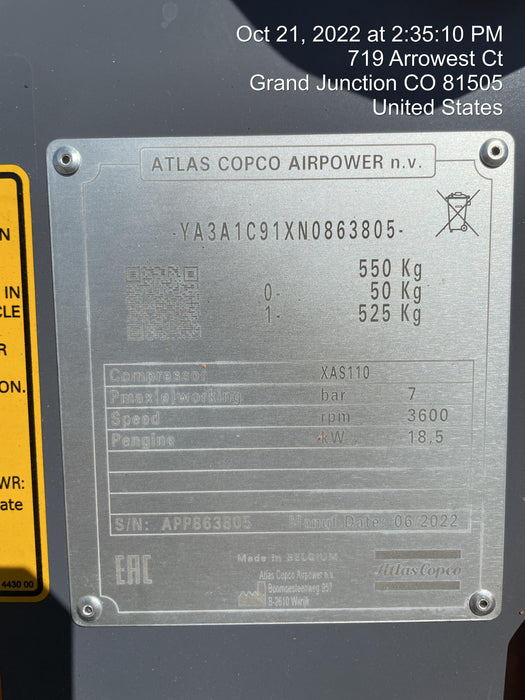 2022 ATLAS COPCO XAS 110