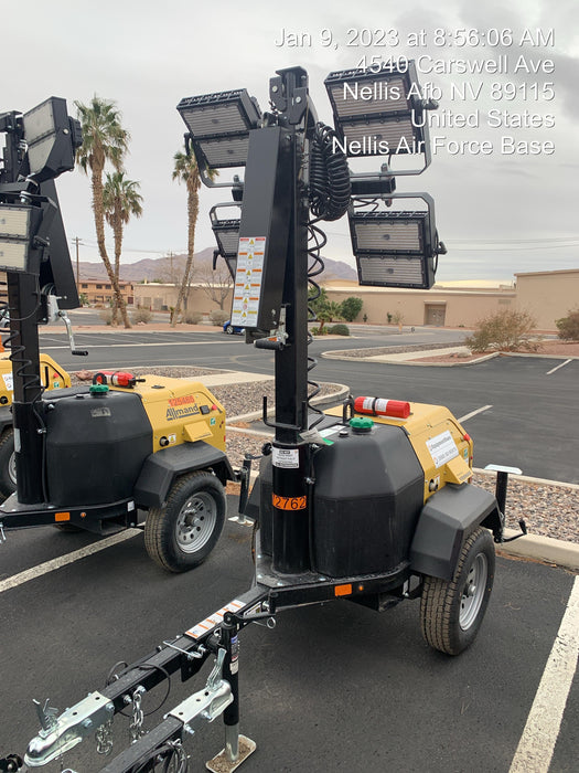 2022 Allmand NLV3GR (4) LED Light Fixture 350W, 23' Vertical Mast, 3kW Prime, Towable, ES Decals, T3