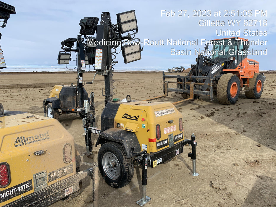 2022 Allmand NLV3GR (4) LED Light Fixture 350W, 23' Vertical Mast, 3kW Prime, Towable, ES Decals, T3