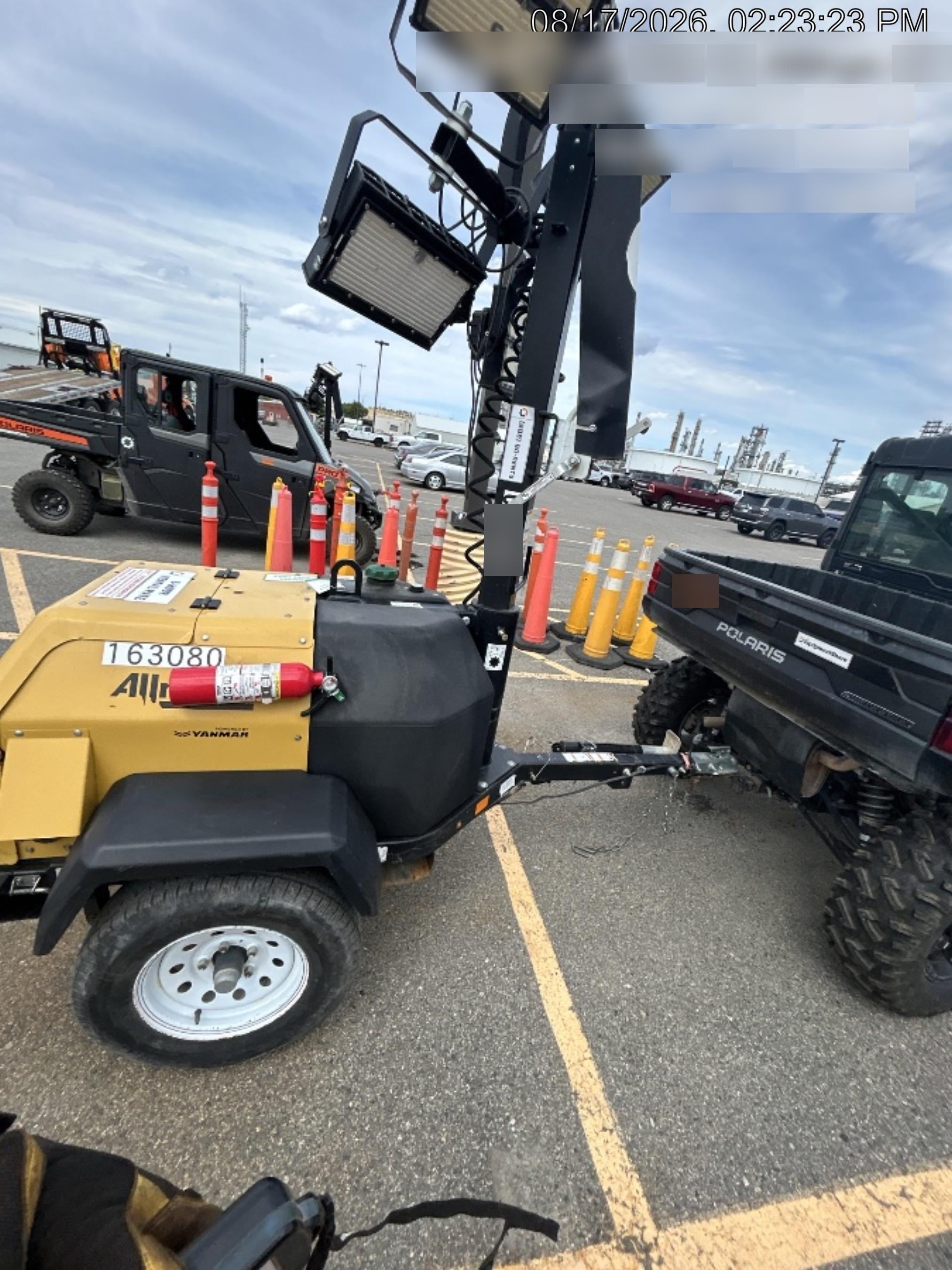 2021 Allmand NLV3GR (4) LED Light Fixture 350W, 23' Vertical Mast, 3kW Prime, Towable, Deep Sea L401, Leveling Jacks, Yanmar T4F 5.8hp