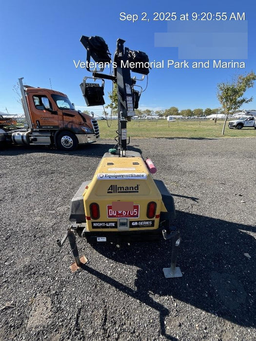 2021 Allmand NLV3GR (4) LED Light Fixture 350W, 23' Vertical Mast, 3kW Prime, Towable, Deep Sea L401, Leveling Jacks, Yanmar T4F 5.8hp