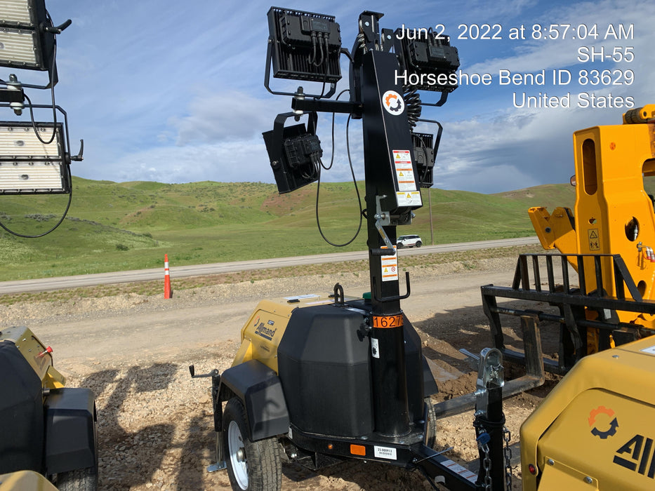 2021 Allmand NLV3GR (4) LED Light Fixture 350W, 23' Vertical Mast, 3kW Prime, Towable, Deep Sea L401, Leveling Jacks, Yanmar T4F 5.8hp