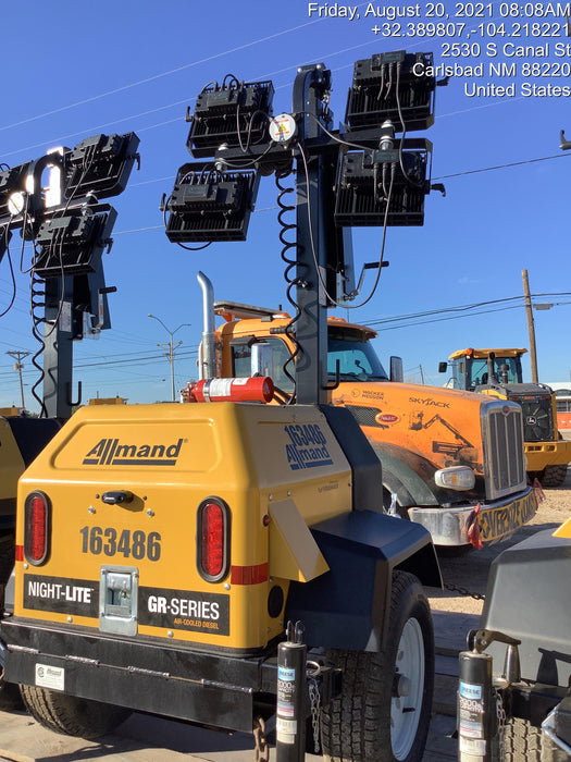 2021 Allmand NLV3GR (4) LED Light Fixture 350W, 23' Vertical Mast, 3kW Prime, Towable, Deep Sea L401, Leveling Jacks, Yanmar T4F 5.8hp