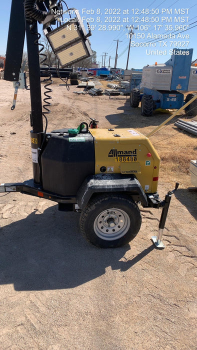 Allmand NLV3GR (4) LED Light Fixture 350W, 23' Vertical Mast, 3kW Prime, Towable, Deep Sea L401, Leveling Jacks, Yanmar T4F 5.8hp