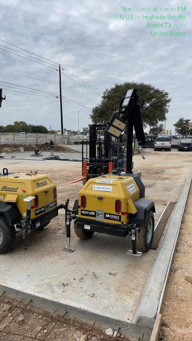 2022 Allmand NLV3GR (4) LED Light Fixture 350W, 23' Vertical Mast, 3kW Prime, Towable, Deep Sea L401, Leveling Jacks, Yanmar T4F 5.8hp