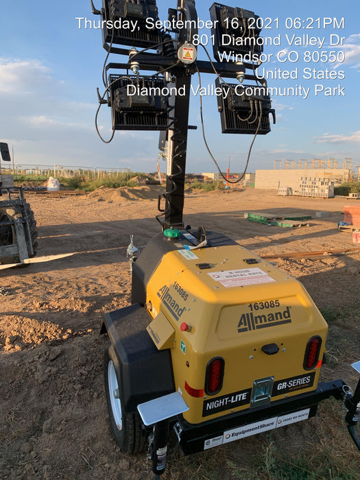 2021 Allmand NLV3GR (4) LED Light Fixture 350W, 23' Vertical Mast, 3kW Prime, Towable, Deep Sea L401, Leveling Jacks, Yanmar T4F 5.8hp