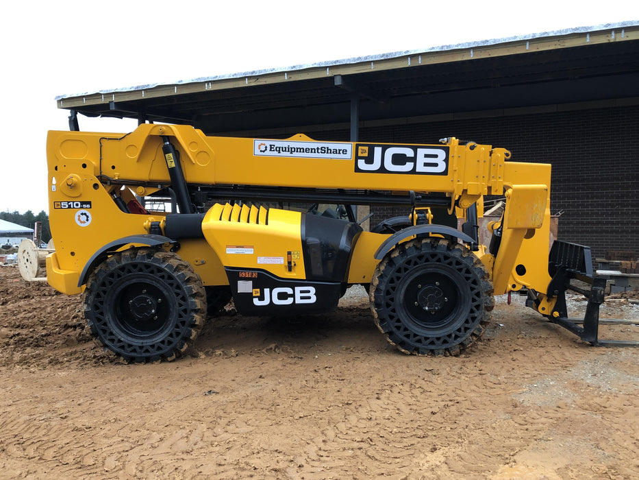 2019 JCB 510-56 Canopy, 74 HP, Solid Tires, STD Worklight, Beacon, Aux Hydraulics, Lifting Eye, Back up Alarm w/66" Carriage/60" Forks
