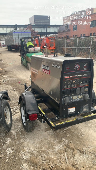 2019 Lincoln Electric Vantage 322 Ready-Pak 3, Two Wheel Trailer, Fender and Light Kit, Cable Rack